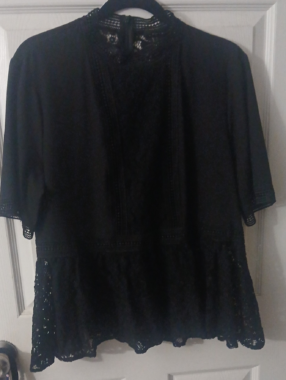 Zara Black Lace Peplum Blouse with Crochet Trim